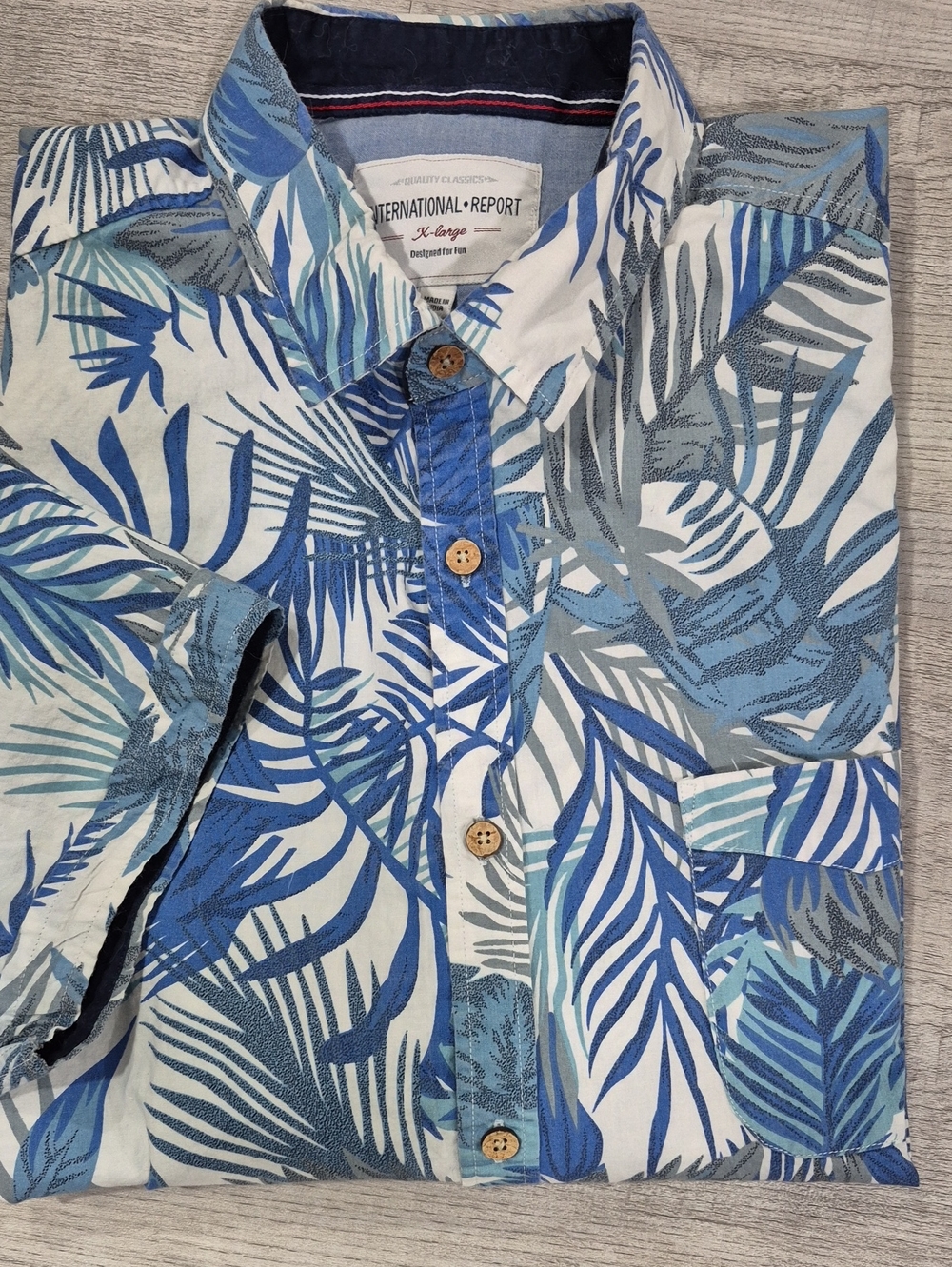 International Report Blue Tropical-Print Short Sleeve Shirt